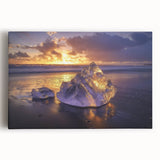 Stretched canvas artwork depicting a serene beach landscape with vibrant blue skies and golden sands, perfect for coastal decor and enhancing home aesthetics.