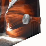 Acrylic landscape artwork showcasing vibrant canyons in rich earth tones, with a glossy finish that enhances the textures and depth, ideal for modern decor.