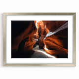 Landscape wall art showcasing a stunning canyon scene framed in a sleek silver mat, perfect for home decor. Ideal for nature lovers and interior design enthusiasts.