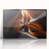 Framed acrylic art depicting a breathtaking canyon landscape in silver tones, showcasing intricate details and vibrant colors, ideal for modern home decor.