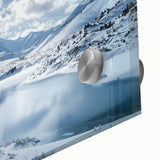 Close-up of an acrylic glass artwork depicting serene countryside landscapes, showcasing vibrant greens and blues, suitable for modern home decor. This elegant piece enhances any space with its detailed imagery and artistic flair.