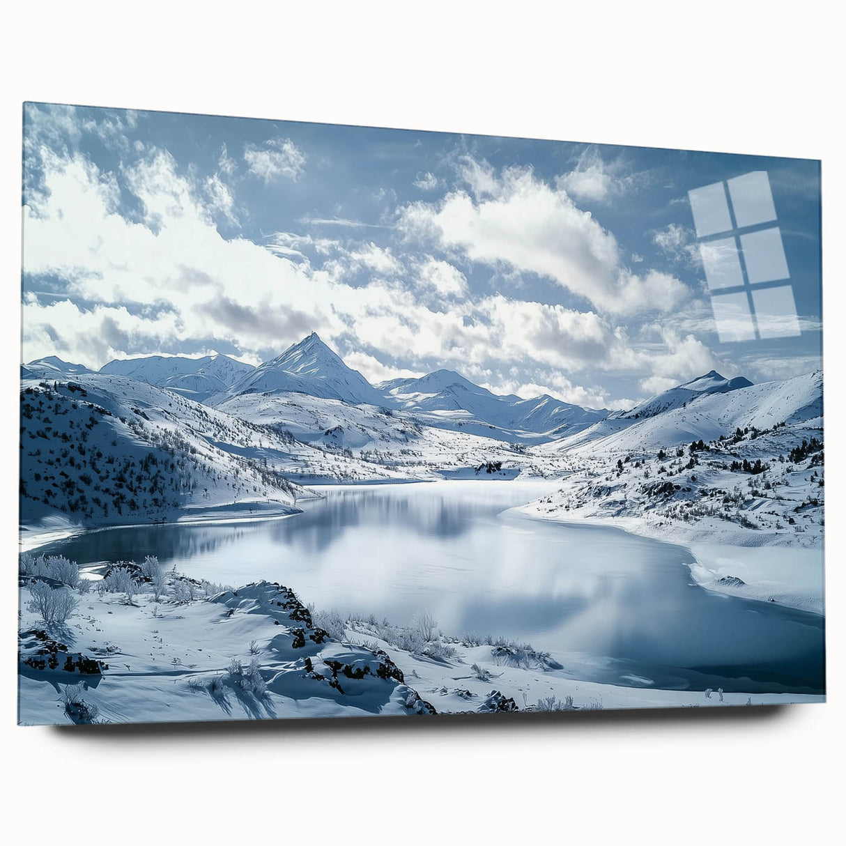Vibrant acrylic landscape artwork depicting a serene countryside scene with rich colors and intricate details, displayed in a side view without pins for a sleek presentation.