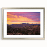 Desert landscape framed art print with a silver mat, showcasing vibrant colors and intricate details, perfect for home decor and enhancing interior spaces.