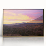 Framed acrylic artwork depicting a vibrant desert landscape with golden hues, showcasing intricate details and textures, perfect for modern home decor.