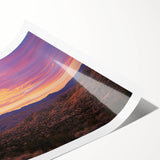 Desert landscape rolled canvas print showcasing vibrant orange and yellow hues, depicting a serene sunset over sand dunes, packaged securely in a protective tube.