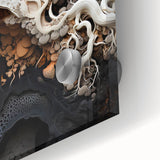 Large abstract wall art in vibrant orange and yellow tones on acrylic glass, ideal for dining room ambiance.