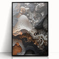 Large abstract wall art on acrylic, featuring black and white swirls in a mid-century modernist style.