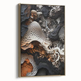 Framed canvas featuring a close-up view of natural elements in muted earth tones, ideal for bedroom wall art.