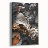 Framed canvas of a vintage-style landscape art painting featuring vibrant colorful elements on a black background.