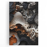 Black and white photo of assorted kitchen utensils on stretched canvas, ideal for kitchen wall art.