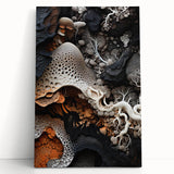 Large black and white close-up photo of natural elements on stretched canvas, ideal for kitchen wall art.