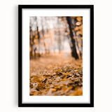 Abstract art print featuring textured layers in vibrant autumn hues on a large canvas, ideal for living room decor.