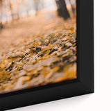 Extra large framed canvas featuring textured, colorful art of a fall scene with trees in vibrant red and orange hues.