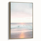 Framed canvas depicting a vintage-style landscape with lush greenery and a gold frame, suitable for bedroom decor.