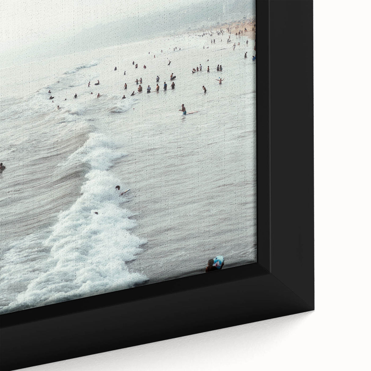 Close-up of black wall art featuring colorful, textured abstract design on a large framed canvas.