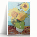 Mid-century modernist art featuring a Van Gogh-inspired acrylic print in vibrant colors, framed in white.
