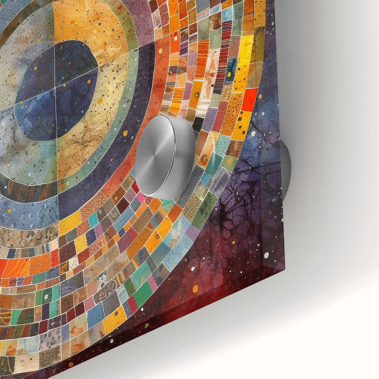 Close-up view of vibrant abstract strokes in bold colors on acrylic glass, showcasing intricate textures and modern artistic flair, ideal for contemporary decor.