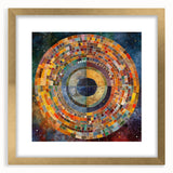 Abstract wall art print showcasing vibrant strokes in gold and deep blue, framed with a white mat. Ideal for modern living spaces, adding elegance and color.