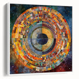 Framed canvas wall art showcasing an abstract design with colorful strokes in shades of blue, pink, and gold, displayed from a side view against a white backdrop. This modern artwork adds a vibrant touch to any interior decor, perfect for contemporary spaces.