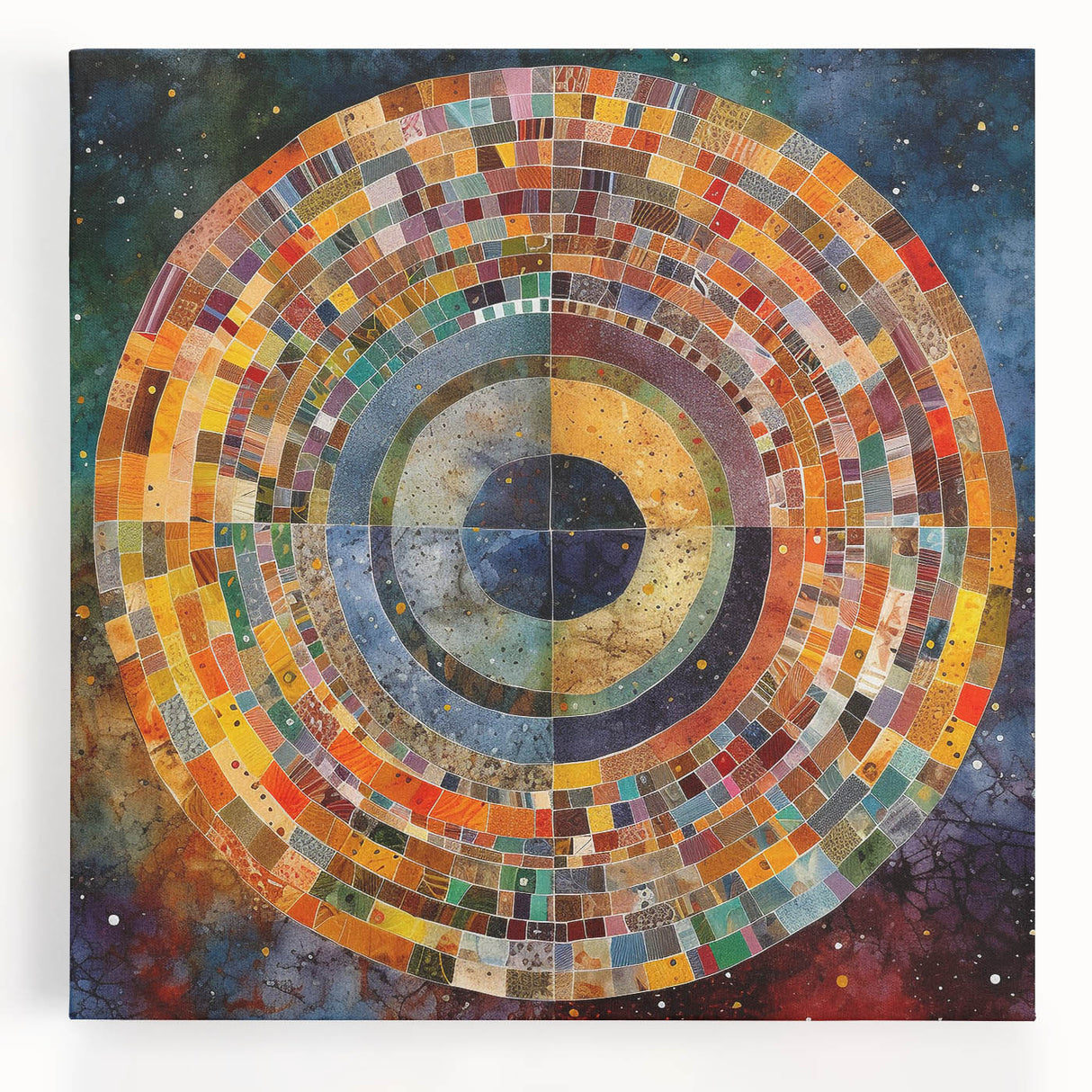 Abstract wall art featuring vibrant strokes in blue, orange, and yellow hues on stretched canvas, adding a modern touch to home decor. Perfect for contemporary spaces.
