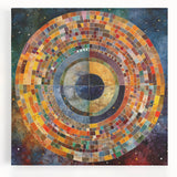 Abstract wall art featuring vibrant strokes in blue, orange, and yellow hues on stretched canvas, adding a modern touch to home decor. Perfect for contemporary spaces.