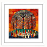 Abstract strokes wall art in a white frame with a mat, showcasing vibrant colors and dynamic patterns, perfect for modern home décor, enhancing artistic ambiance.