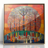 Framed abstract wall art showcasing vibrant gold strokes on a sleek acrylic surface, ideal for modern home decor, enhancing any living space with elegance.