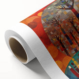 Abstract wall art on rolled canvas showcasing vibrant multicolored strokes in shades of blue, orange, and green, perfect for modern home decor and artistic expression.