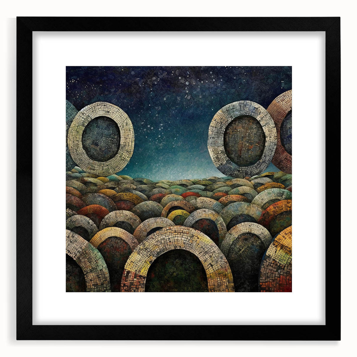 Abstract wall art featuring dynamic strokes in shades of black and gray, framed with a sleek black mat, ideal for modern home decor settings.