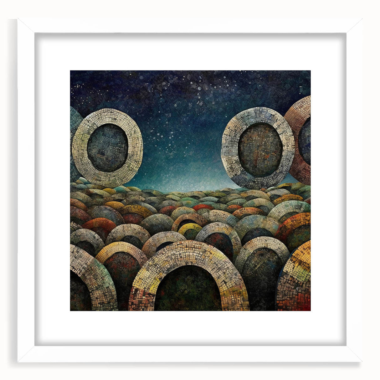 Abstract strokes wall art framed in white, showcasing vibrant colors and dynamic patterns, perfect for modern home decor and artistic expression.