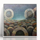 Framed abstract wall art featuring bold, colorful strokes on an acrylic background, designed to enhance modern interiors with a contemporary aesthetic.