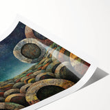 Abstract strokes wall art print showcasing vibrant colors and dynamic patterns, rolled and ready for framing. Ideal for modern home decor, this unique artwork adds a contemporary touch to any space.