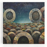 Abstract strokes wall art on stretched canvas showcasing vibrant colors like blue, orange, and yellow, adding a modern artistic touch to any room decor. Perfect for elevating contemporary interior design aesthetics.