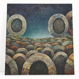 Abstract wall art canvas featuring bold, colorful strokes in a modern design, leaning against a minimalist background, perfect for contemporary home decor.