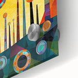 Close-up of abstract strokes wall art on acrylic glass, showcasing vibrant colors and dynamic patterns, ideal for modern home decor and artistic statements.