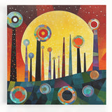 Abstract strokes wall art on stretched canvas in vibrant hues of blue, pink, and gold, perfect for modern home decor, enhancing artistic ambiance.