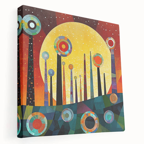 Stretched canvas wall art showcasing vibrant abstract strokes in bold colors, designed to enhance modern interiors with a contemporary aesthetic.
