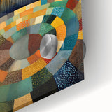Abstract strokes wall art piece made of acrylic glass, showcasing vibrant colors of blue, orange, and yellow with a smooth finish, enhancing modern decor.
