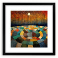Abstract wall art featuring colorful strokes in vibrant shades of blue, yellow, and pink, framed in black with a mat, perfect for modern home decor.