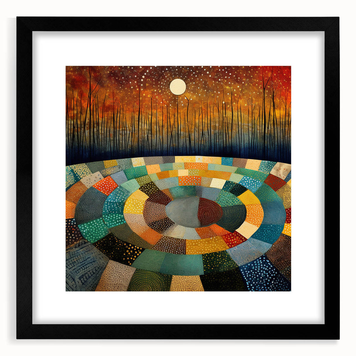 Abstract wall art featuring colorful strokes in vibrant shades of blue, yellow, and pink, framed in black with a mat, perfect for modern home decor.