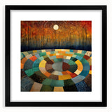 Abstract wall art featuring colorful strokes in vibrant shades of blue, yellow, and pink, framed in black with a mat, perfect for modern home decor.