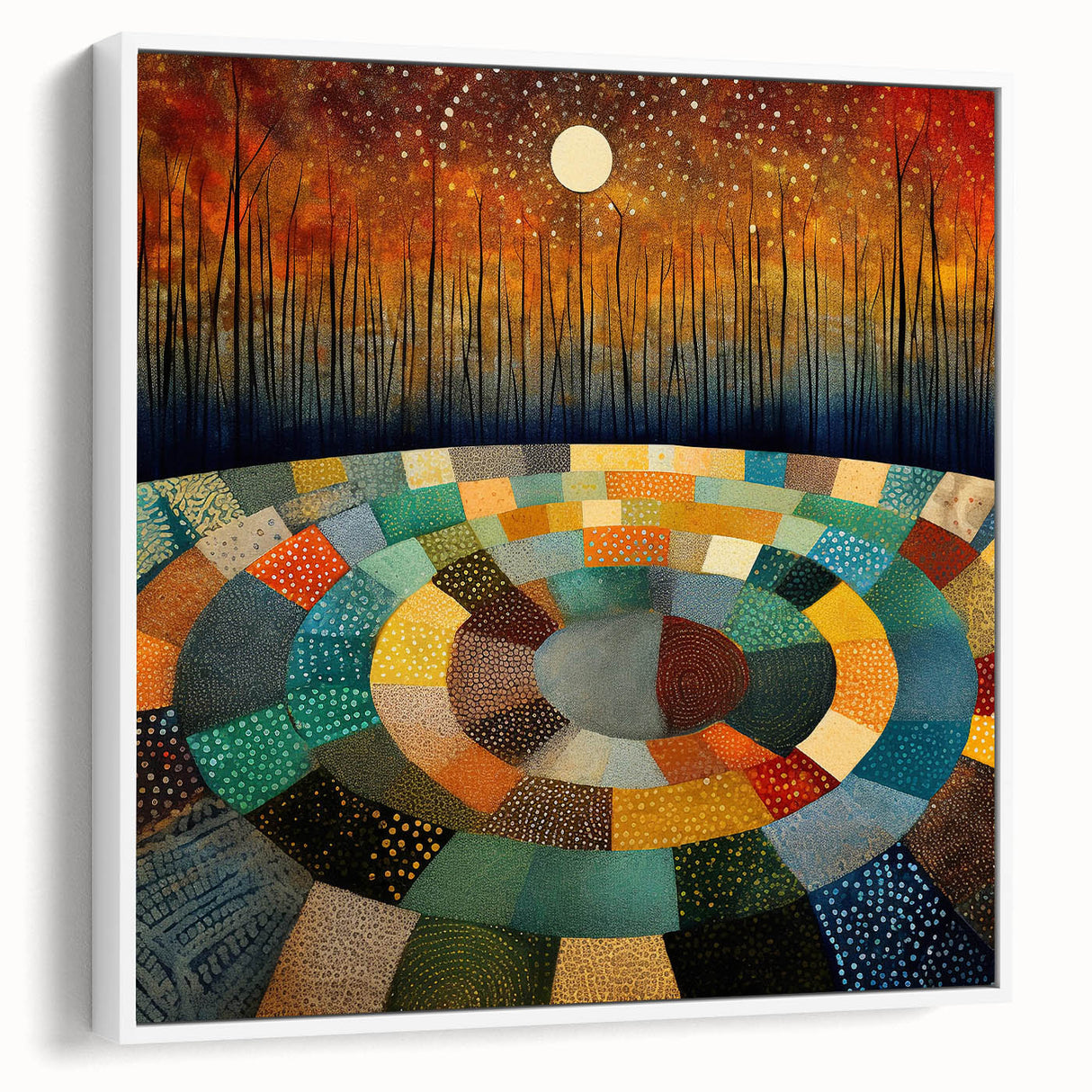 Framed canvas wall art displaying an abstract design with colorful strokes in shades of blue, pink, and yellow, set against a white background, ideal for contemporary decor.