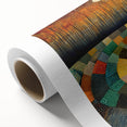 Abstract wall art on rolled canvas showcasing vibrant strokes in shades of blue, orange, and yellow, ideal for modern home decor and artistic expression.