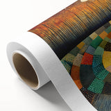 Abstract wall art on rolled canvas showcasing vibrant strokes in shades of blue, orange, and yellow, ideal for modern home decor and artistic expression.