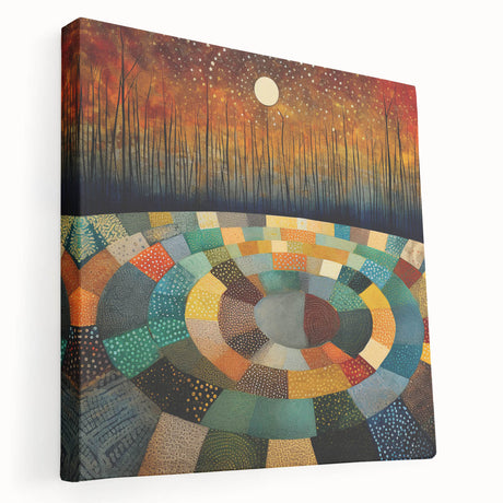 Abstract strokes wall art on stretched canvas showcasing vibrant colors of blue, orange, and gold, ideal for modern home decor. The side view highlights its depth and texture, making it a striking addition to any living space.