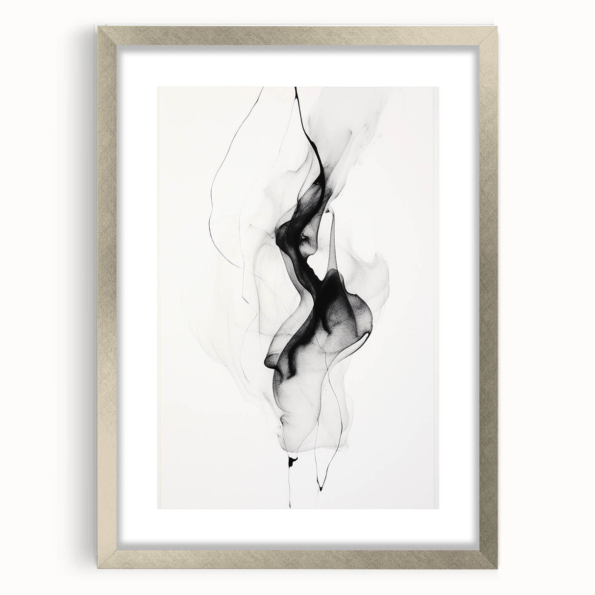 Abstract wall art featuring colorful strokes in shades of blue, pink, and gold, framed with a sleek silver mat, perfect for modern home decor or office spaces.