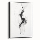 Framed abstract strokes wall art in black tones, showcasing a modern design with dynamic brushwork, perfect for contemporary home decor, viewed from the side.