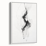 Framed canvas wall art showcasing abstract strokes in soft white and gray tones, designed to enhance modern decor with a sleek side view. Perfect for minimalist interiors.