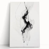 Abstract wall art featuring vibrant strokes in shades of blue, orange, and yellow on a stretched canvas, elegantly leaning against a neutral wall, perfect for modern home decor.