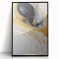 Framed abstract wall art featuring dynamic black strokes on a white background, showcasing a modern design ideal for contemporary decor in living spaces or offices.